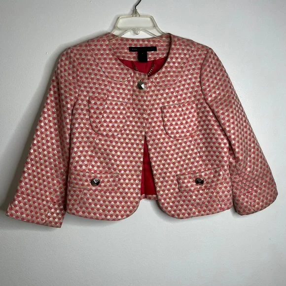 Marc by Marc Jacobs Womens Coral Hexagon Cotton Silk Pink/ Peach Blazer Sz 6 - Picture 1 of 11